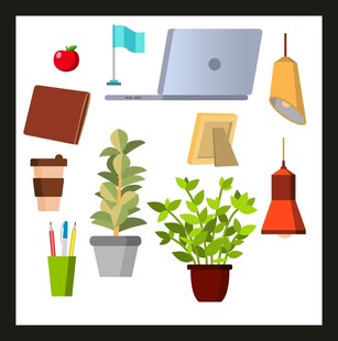 办公桌面绿植与用品组合