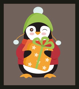 戴帽企鹅抱礼物