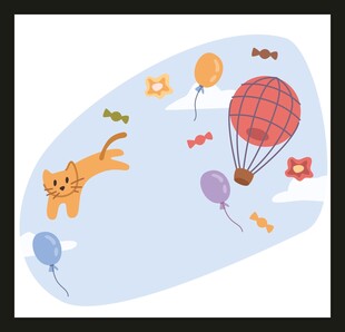 猫咪与气球的梦幻飞行