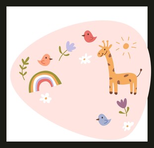 粉色背景可爱动物插画