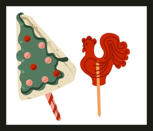 圣诞树与公鸡造型棒棒糖