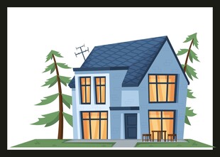 温馨两层小屋与绿树