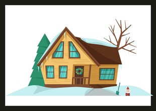 冬日小屋雪景插画