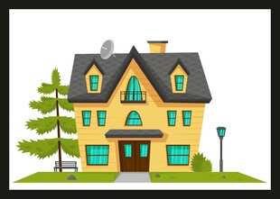 可爱的黄色独栋小房子