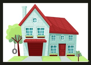 可爱卡通风格的两层小房子