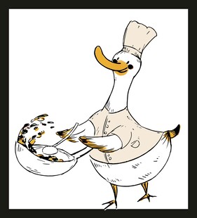 厨师鸭手持调色板作画