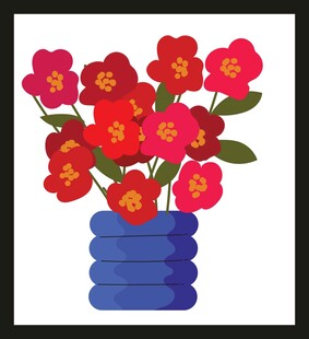 蓝色花瓶中的艳丽红花