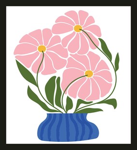 蓝色花瓶中的粉色花卉