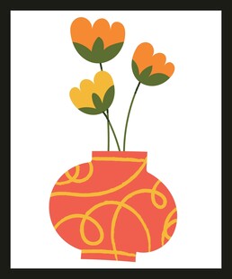 花瓶插三花装饰图案