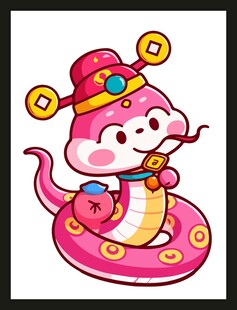 卡通粉色吉祥蛇形象