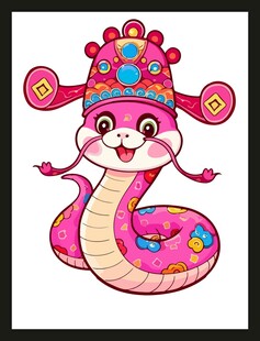卡通蛇形象头戴华丽帽子