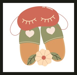 可爱拖鞋与睡眠眼罩插画