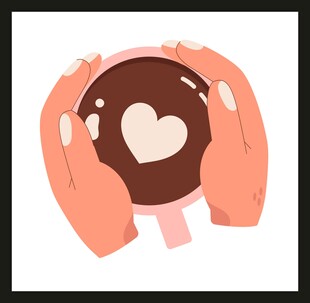 双手捧爱心咖啡插画