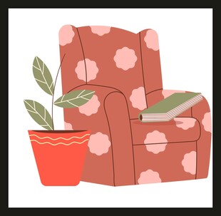 带盆栽与书籍的花纹沙发