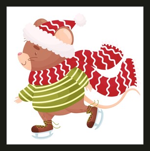 滑冰的圣诞风小老鼠