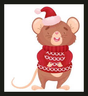 戴圣诞帽穿毛衣的可爱小鼠