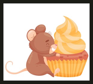 小老鼠亲昵拥抱美味纸杯蛋糕