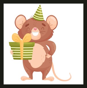 戴帽小鼠手持礼物庆祝