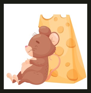 靠在奶酪旁的可爱小老鼠