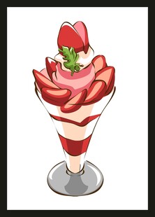 草莓奶油甜点插画