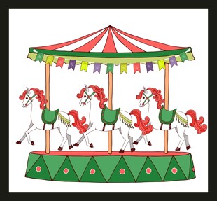 彩色旋转木马插画