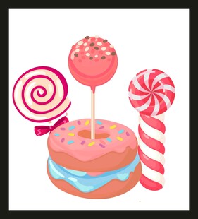 甜美糖果与蛋糕插画