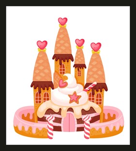 梦幻童话风爱心城堡蛋糕
