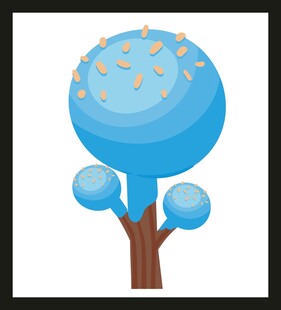 蓝色卡通风格树木插画