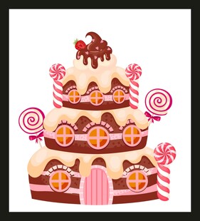 三层糖果装饰的美味蛋糕 