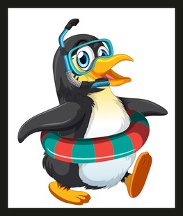 戴泳镜套泳圈的可爱企鹅