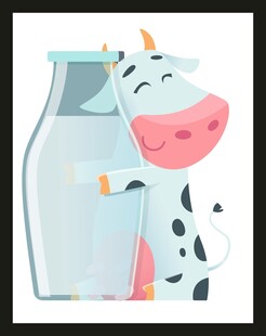 可爱奶牛与牛奶瓶插画
