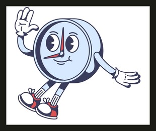 卡通时钟角色欢快挥手