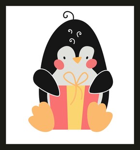 企鹅抱礼盒温馨可爱画面