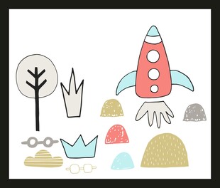 卡通风格火箭与自然元素