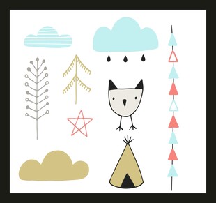 可爱动物与自然元素插画