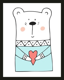 可爱小熊抱红心插画