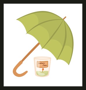 绿色雨伞与香水瓶