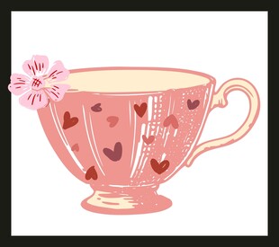粉色爱心花纹茶杯插画