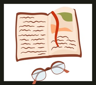 翻开的书与旁边的眼镜