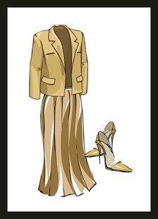 橙色长裙配高跟长靴