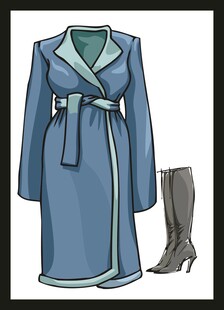 蓝色系带大衣与配饰展示