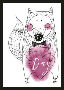 可爱狐狸捧爱心写有