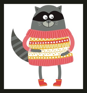 浣熊手持礼物的可爱插画