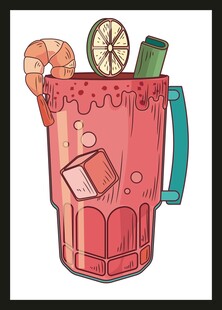 手绘草莓冰饮插画