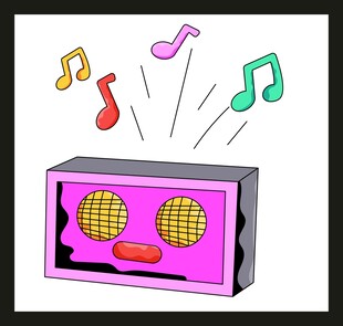 粉色收音机播放欢快音乐