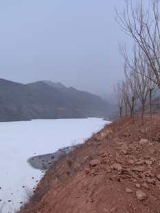 冬日冰封河岸景色