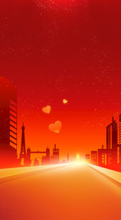 红色城市夜景道路风光