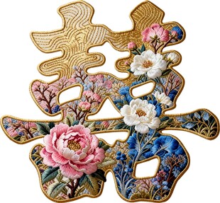 中式繁花装饰双喜字