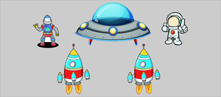 可爱外星人与UFO插画