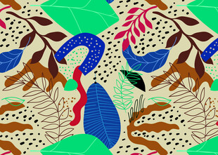 抽象动植物图案艺术插画